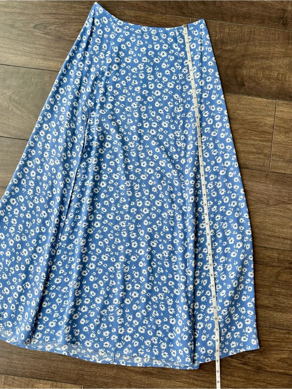 Reformation Zoe Midi Skirt Blue Daisy Floral Side Slit Crepe - Women’s Size 0